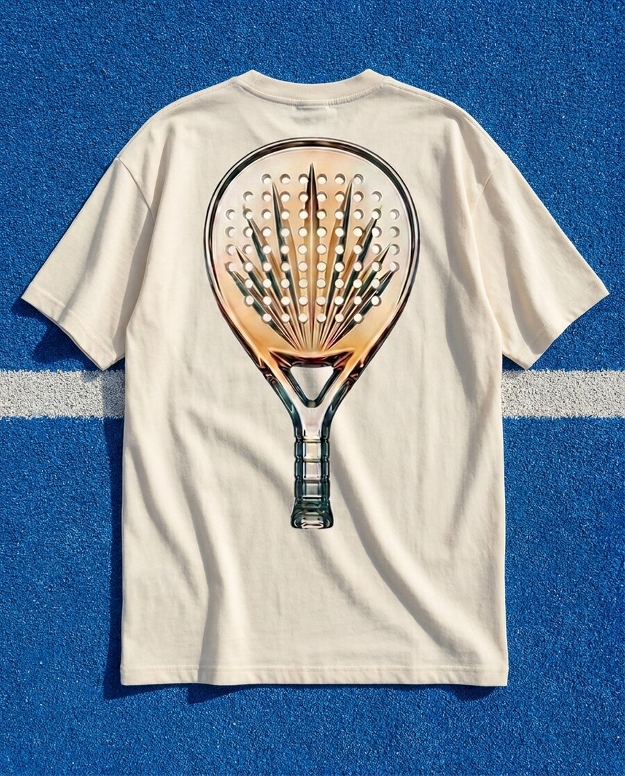 CRISTAL tee — back print, on a padel court